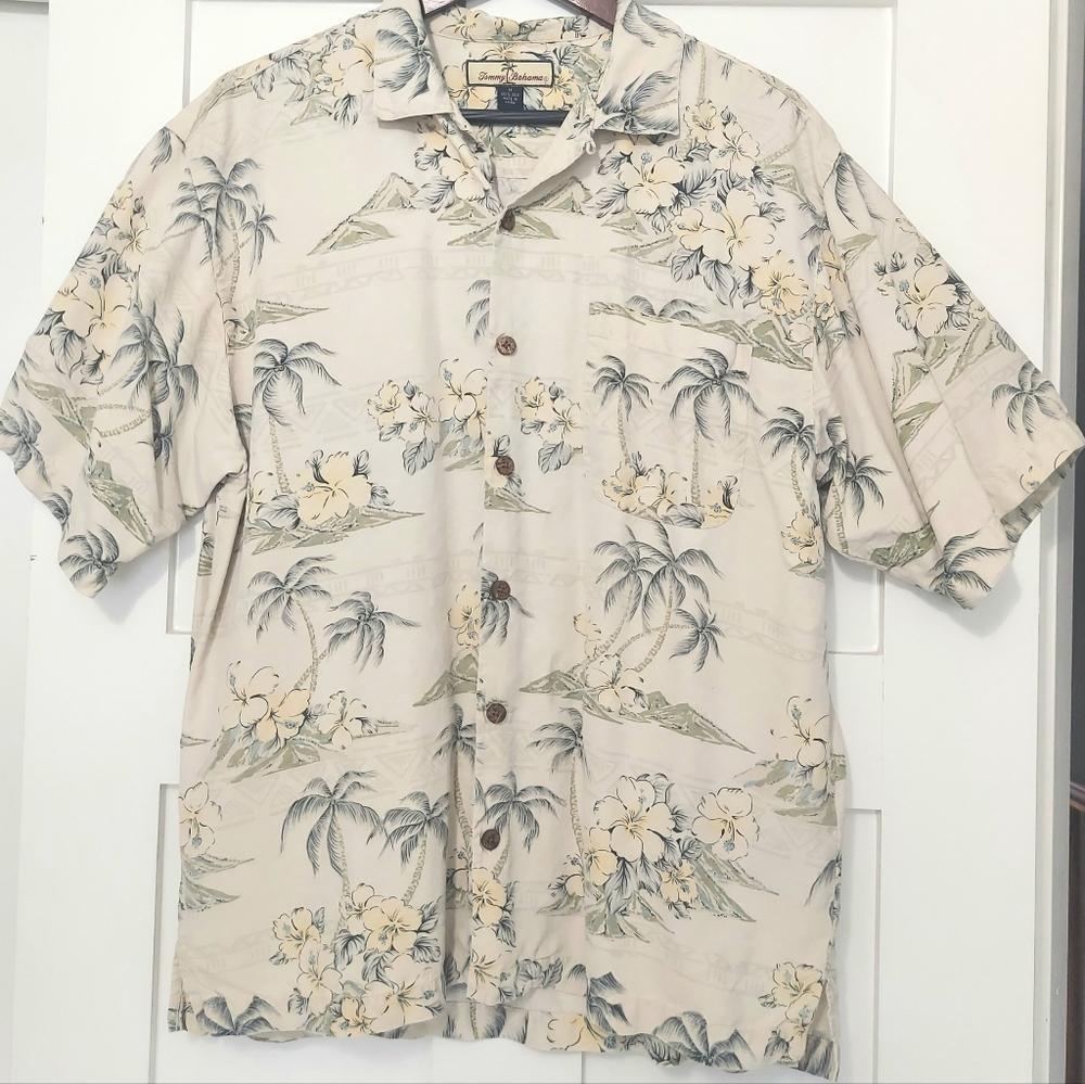 Tommy Bahama Silk Short Sleeve Mens Button Down Shirt Medium Resortwear